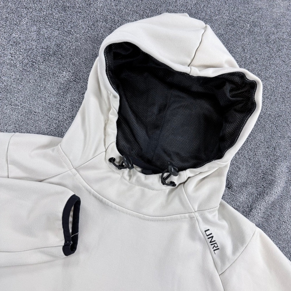 UNRL Mens Performance Hoodie Small Cream Beige Pullover Mesh Lined Hood Raglan